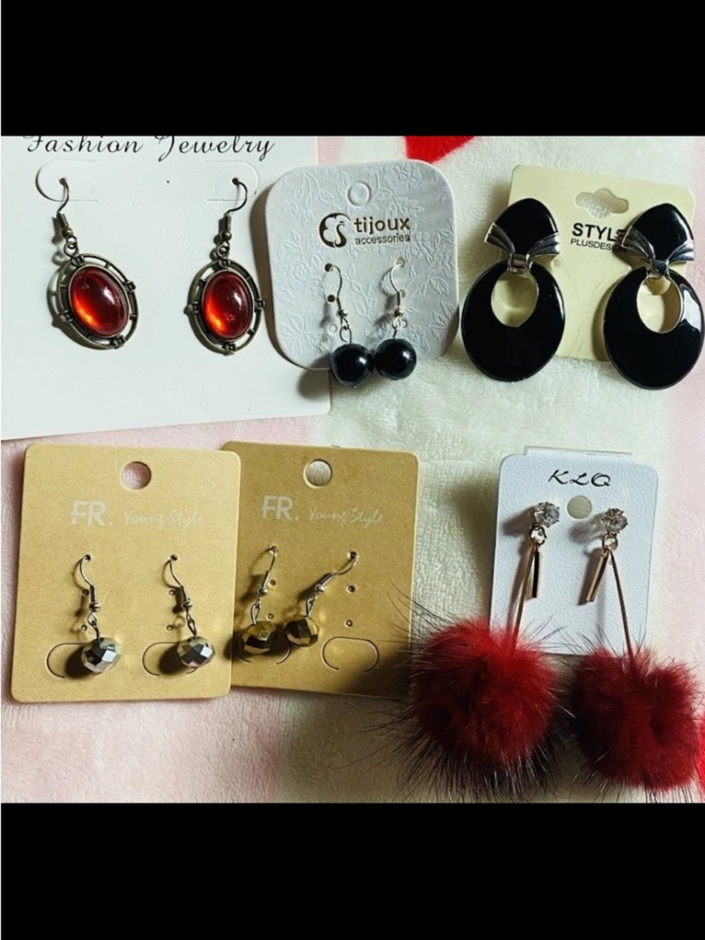Lot-6 Pairs Random Earrings Gothic Red Black Gun Medal Drop Dangling Sexy Punk